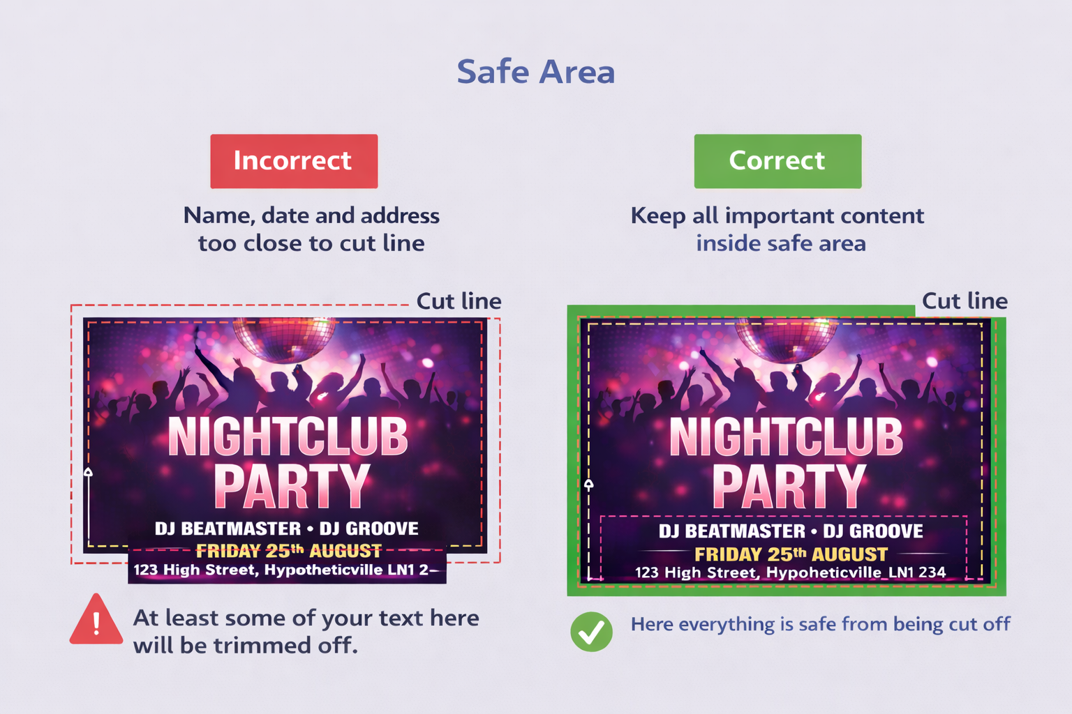 Safe area in print artwork diagram